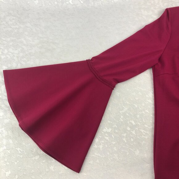 Catherine Malandrino Burgundy Scoop Neck Dress with Wide Bell Sleeves Size M - Picture 8 of 11